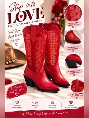 Wild Pair Red Sheer Heart Accent Mid Calf Boots